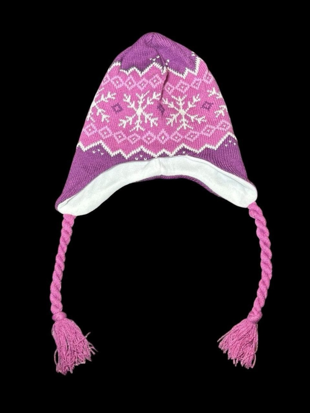 Kids Purple & Pink Snowflake Knit Earflap Hat - Brand
